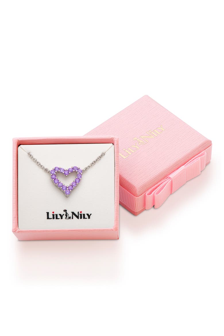 Open Heart Cubic Zirconia Pendant Necklace, Alternate, color, PURPLE