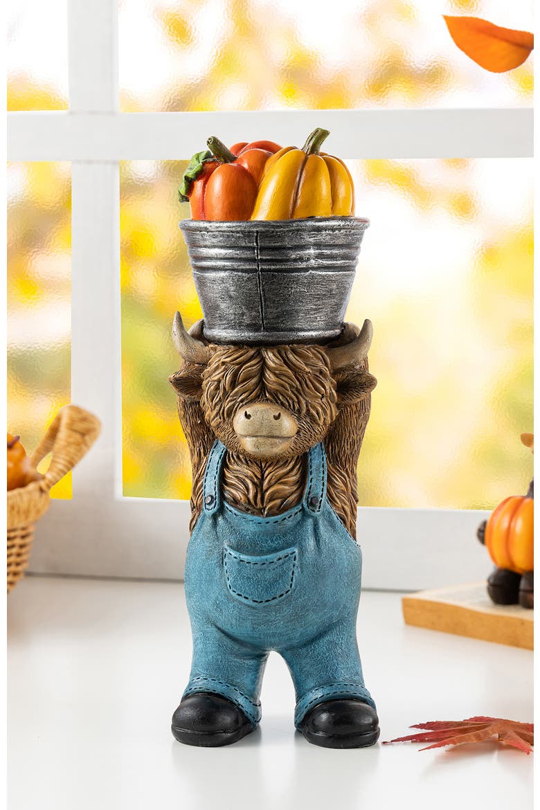 10.5"H Fall Resin Highland Cow Table Decor, Alternate, color, Brown
