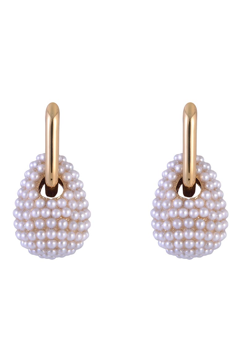 Faux Pearl Drop Huggie Hoop Earrings, Alternate, color, WHITE