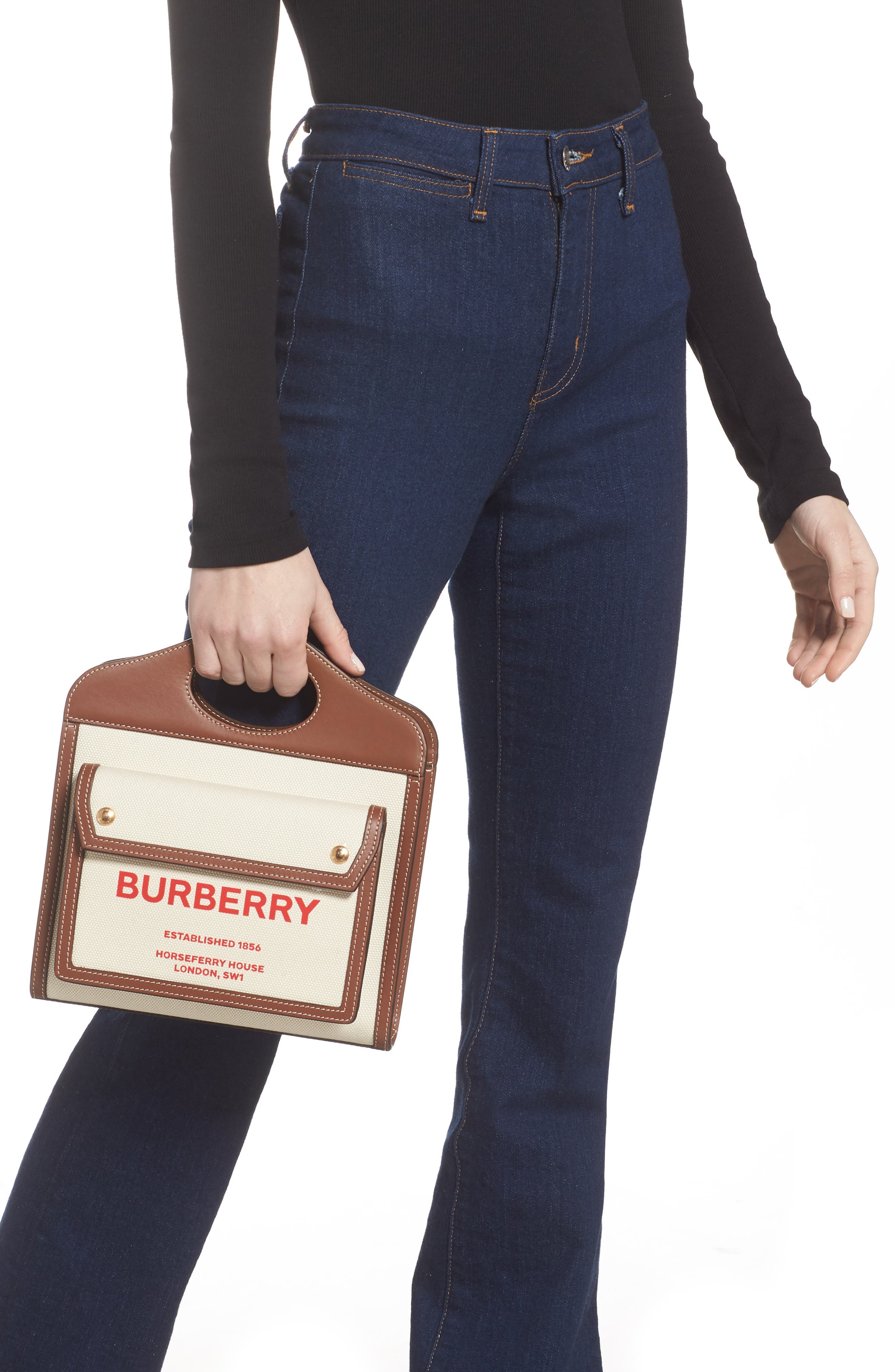 Burberry Mini Two-Tone Canvas & Leather Pocket Bag, Alternate, color, 