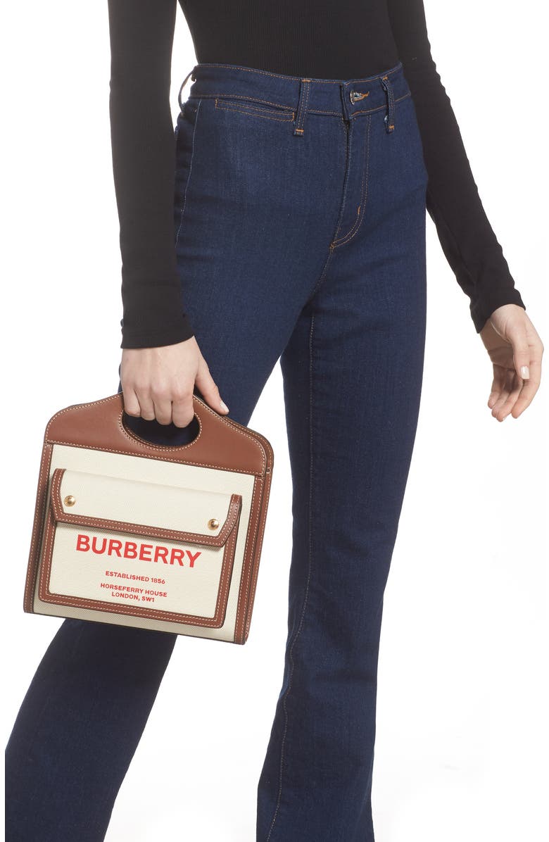 Burberry Mini Two-Tone Canvas & Leather Pocket Bag, Alternate, color,