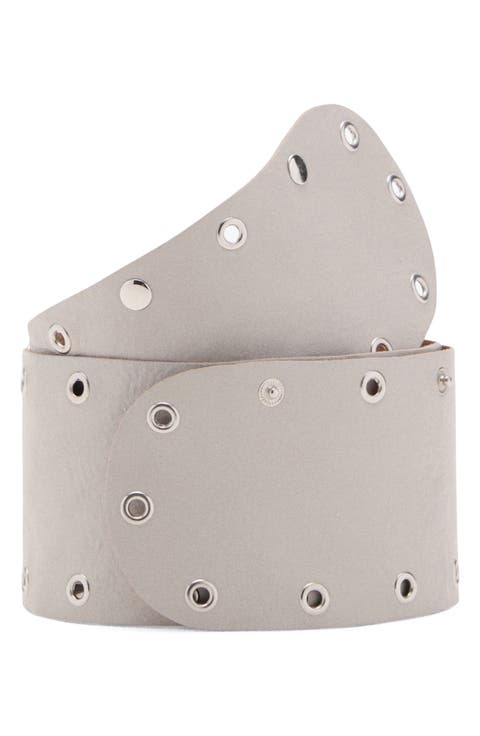 Wide Leather Belt with Eyelets
