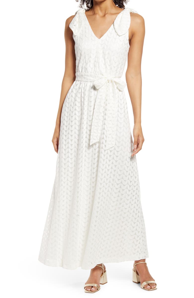 Donna Ricco Bow Shoulder Belted Lace Dress | Nordstrom