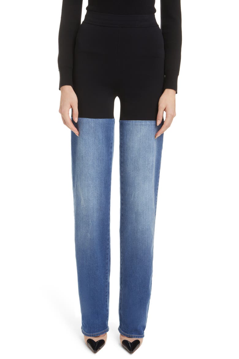 Contrast Panel Straight Leg Jeans, Main, color, BLEU JEANS