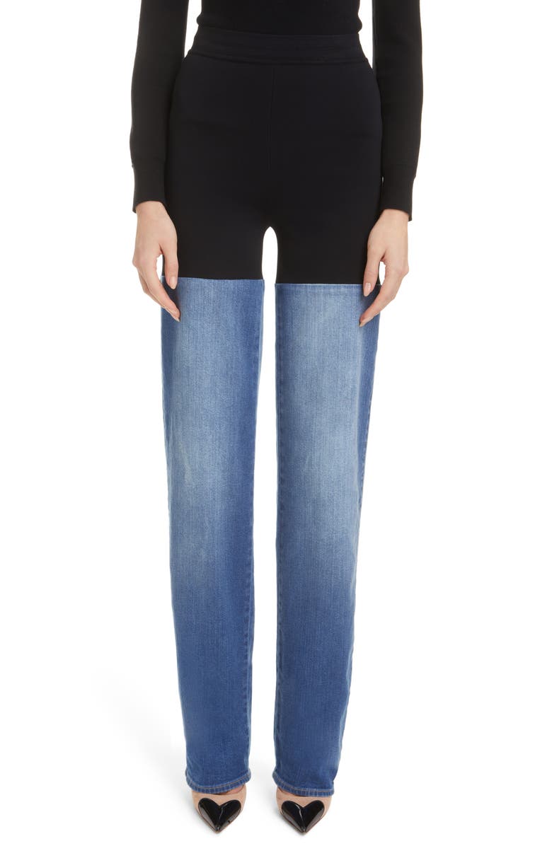 Alaïa Contrast Panel Straight Leg Jeans, Main, color,