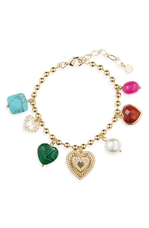 Semiprecious Stone 
Heart Charm Bracelet