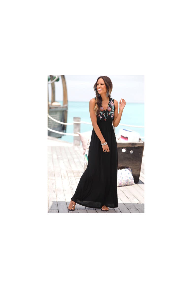 Women's V-Neck Maxi Dress, Alternate, color, Black
