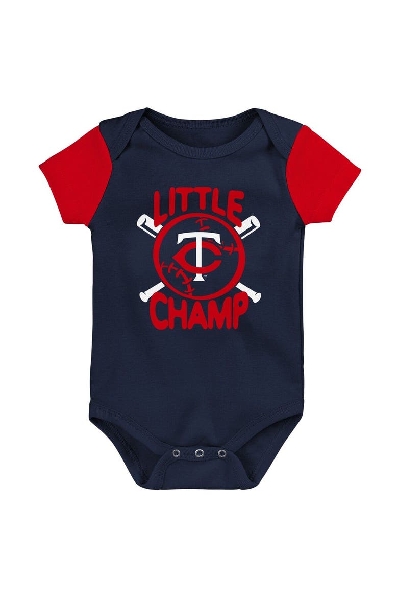 Newborn & Infant Navy/Red Minnesota Twins Little Champ Three-Pack Bodysuit Bib & Booties Set, Alternate, color, Navy