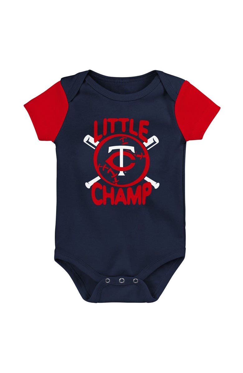 Outerstuff Newborn & Infant Navy/Red Minnesota Twins Little Champ Three-Pack Bodysuit Bib & Booties Set, Alternate, color, Navy