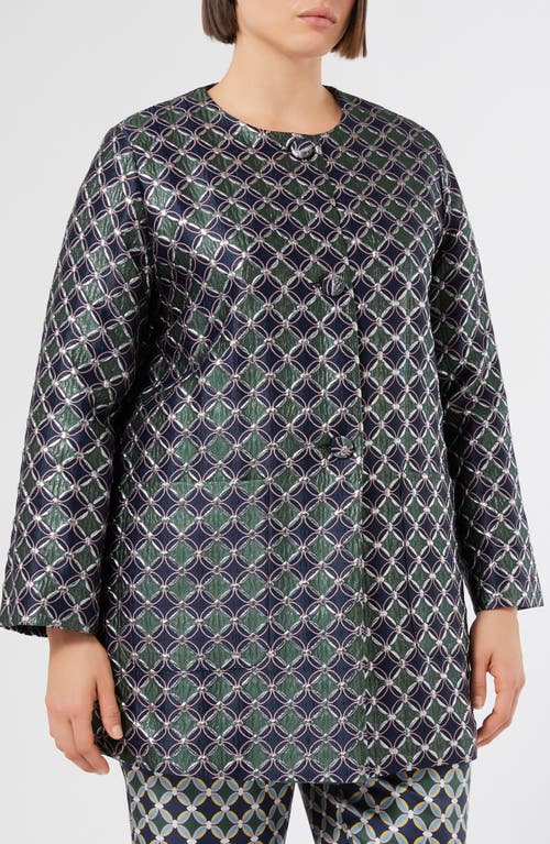 Marina Rinaldi Dinda Geometric Jacquard Jacket In Blue