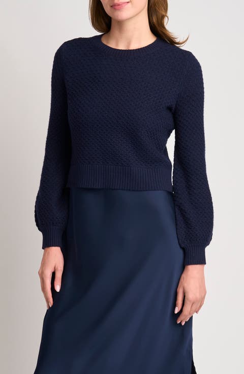 Honeycomb Stitch Puff Sleeve Sweater