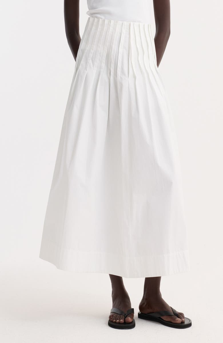 Róhe Pleated Cotton Poplin A-Line Skirt, Main, color, Optic White