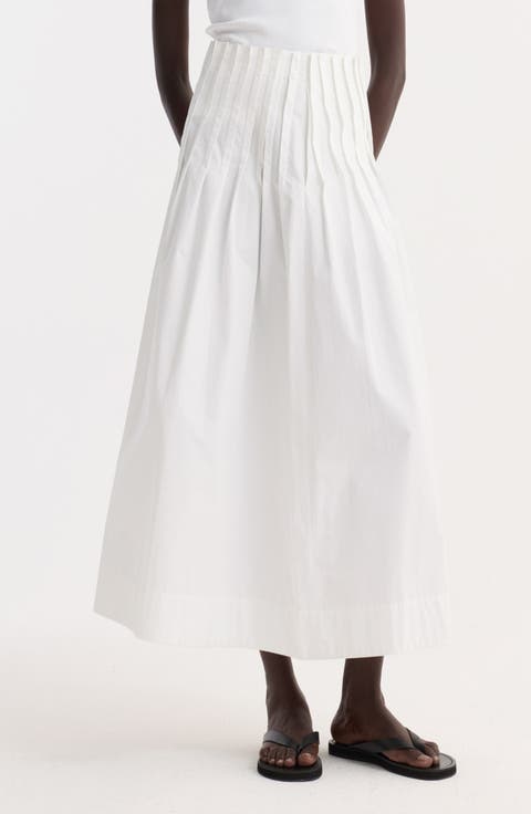 Pleated Cotton Poplin A-Line Skirt