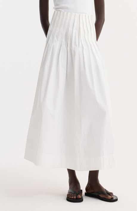 Pleated Cotton Poplin A-Line Skirt