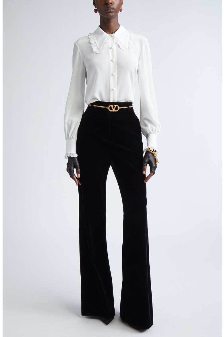 Velveteen Wide Leg Trousers, Alternate, color, BLACK