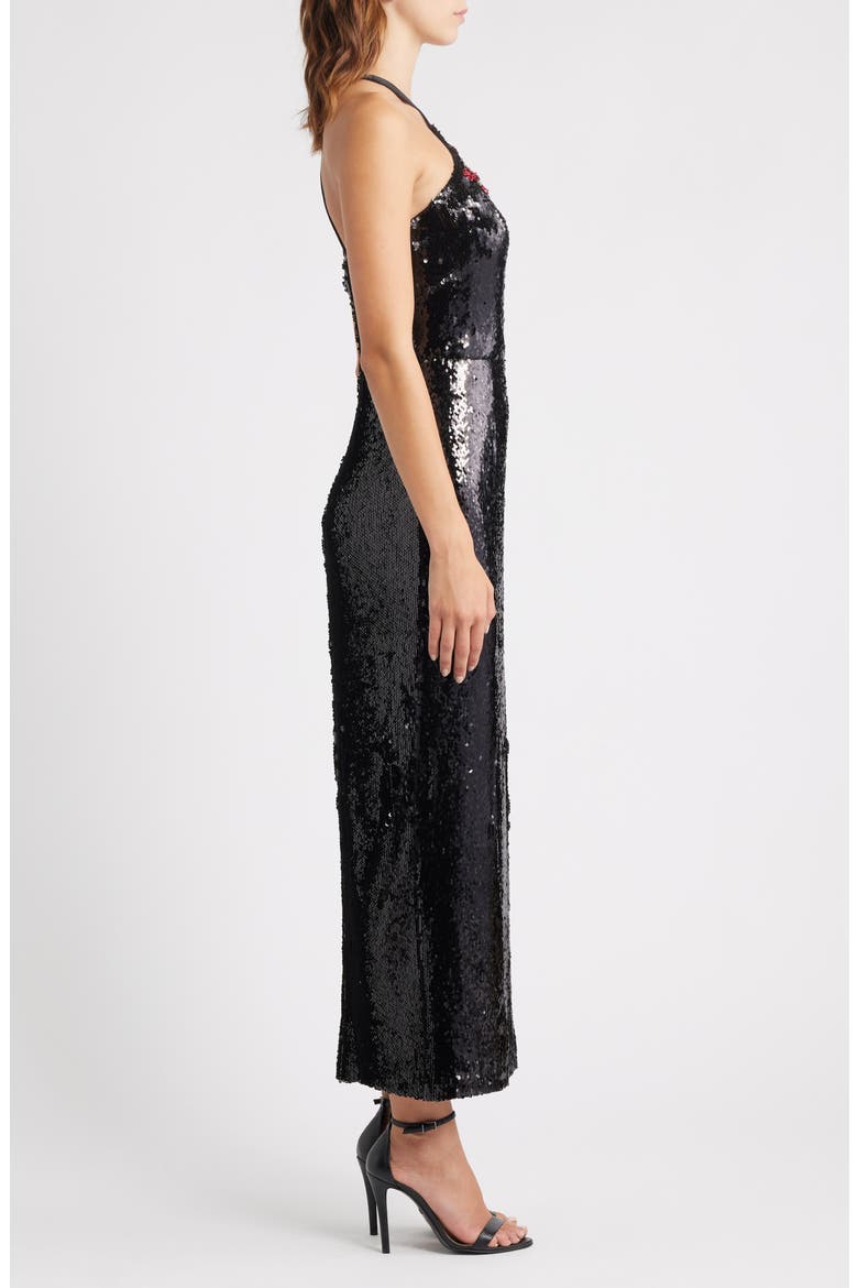 Sequin Halter Gown, Alternate, color, BLACK