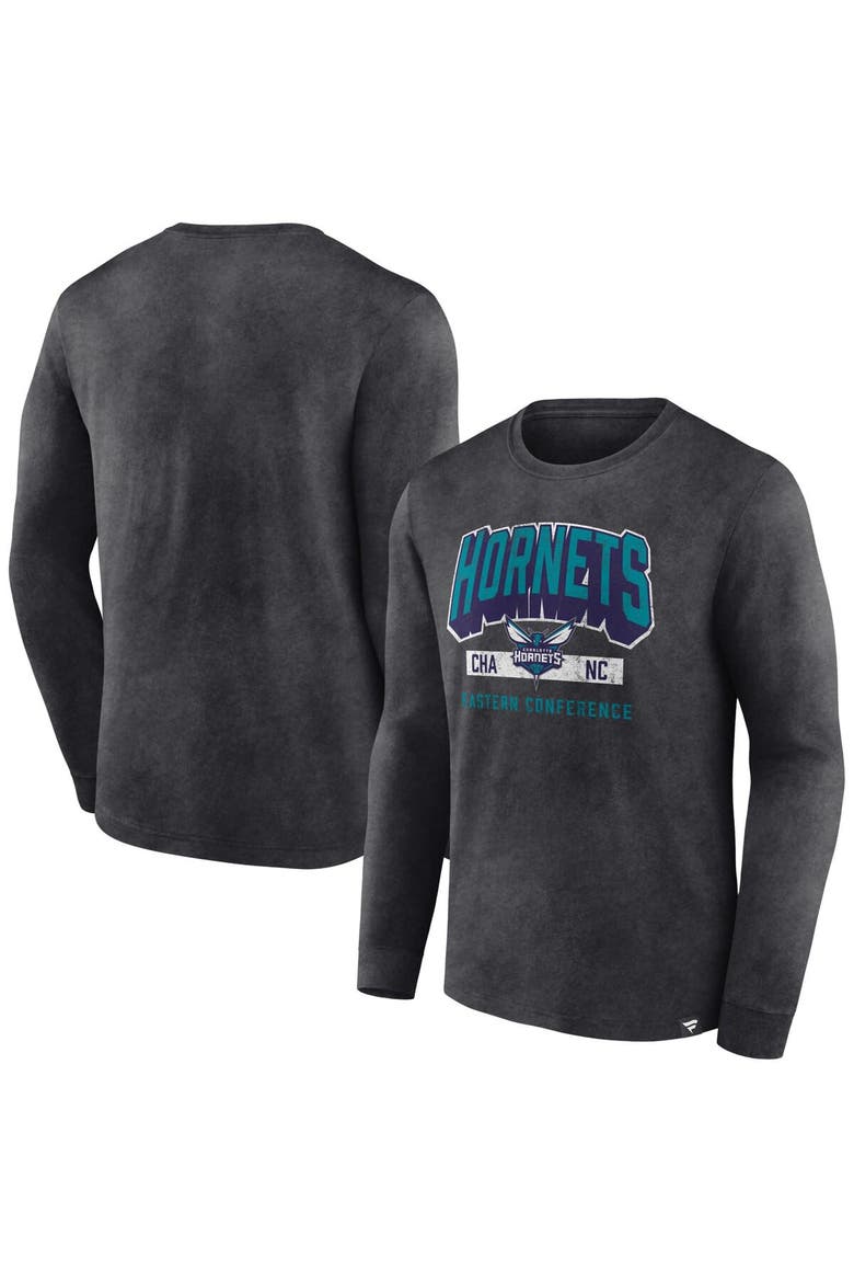 Men's Fanatics Branded Heather Charcoal Charlotte Hornets Front Court Press Snow Wash Long Sleeve T-Shirt, Alternate, color, Heather Charcoal