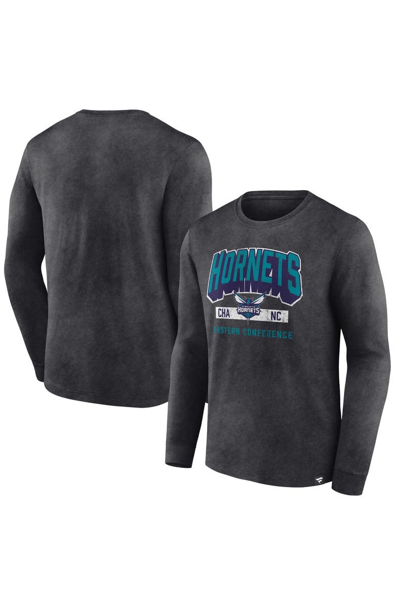 FANATICS Men's Fanatics Branded Heather Charcoal Charlotte Hornets Front Court Press Snow Wash Long Sleeve T-Shirt, Alternate, color, Heather Charcoal