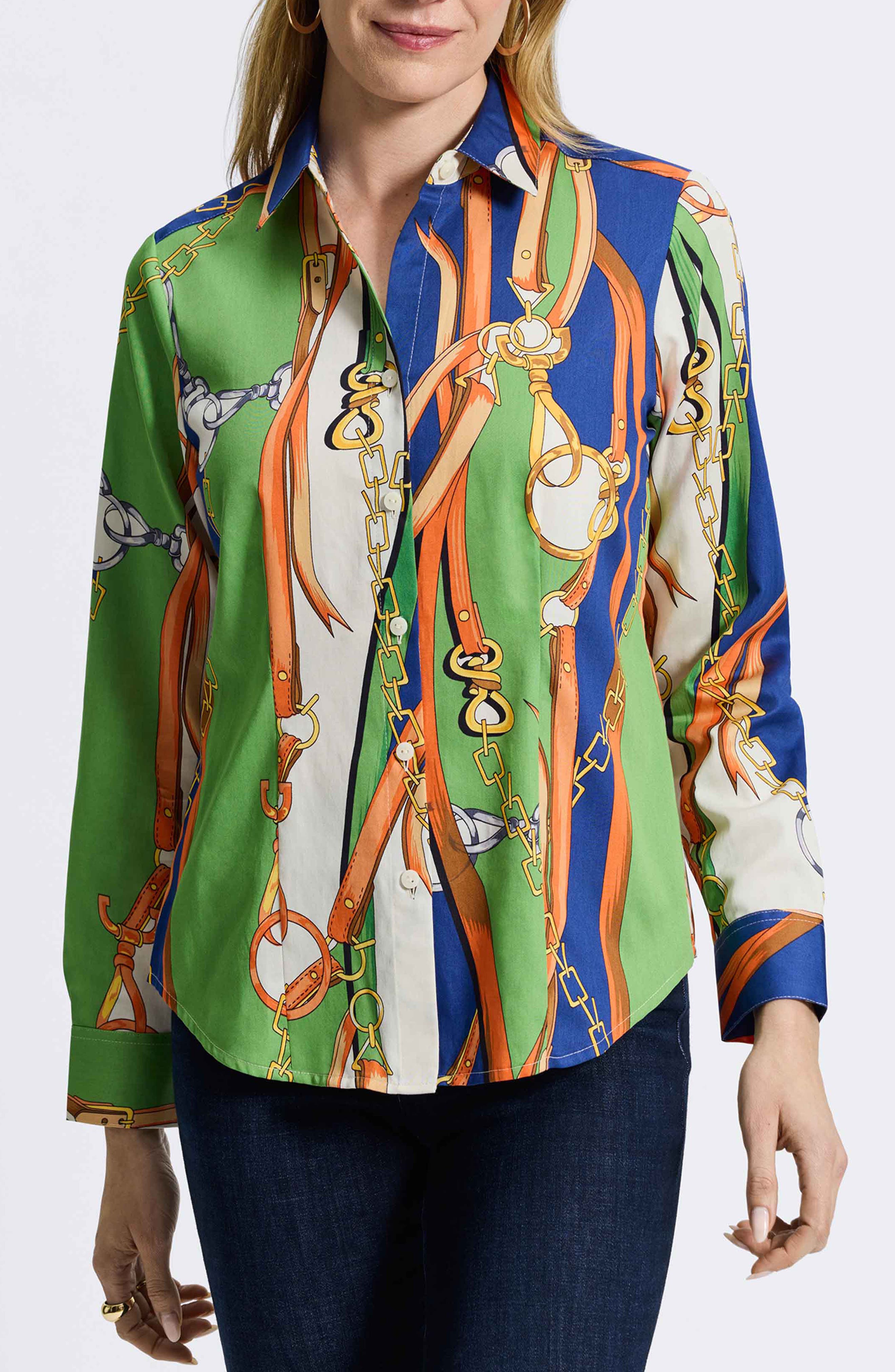 Foxcroft June Status Chain Cotton Button-Up Shirt