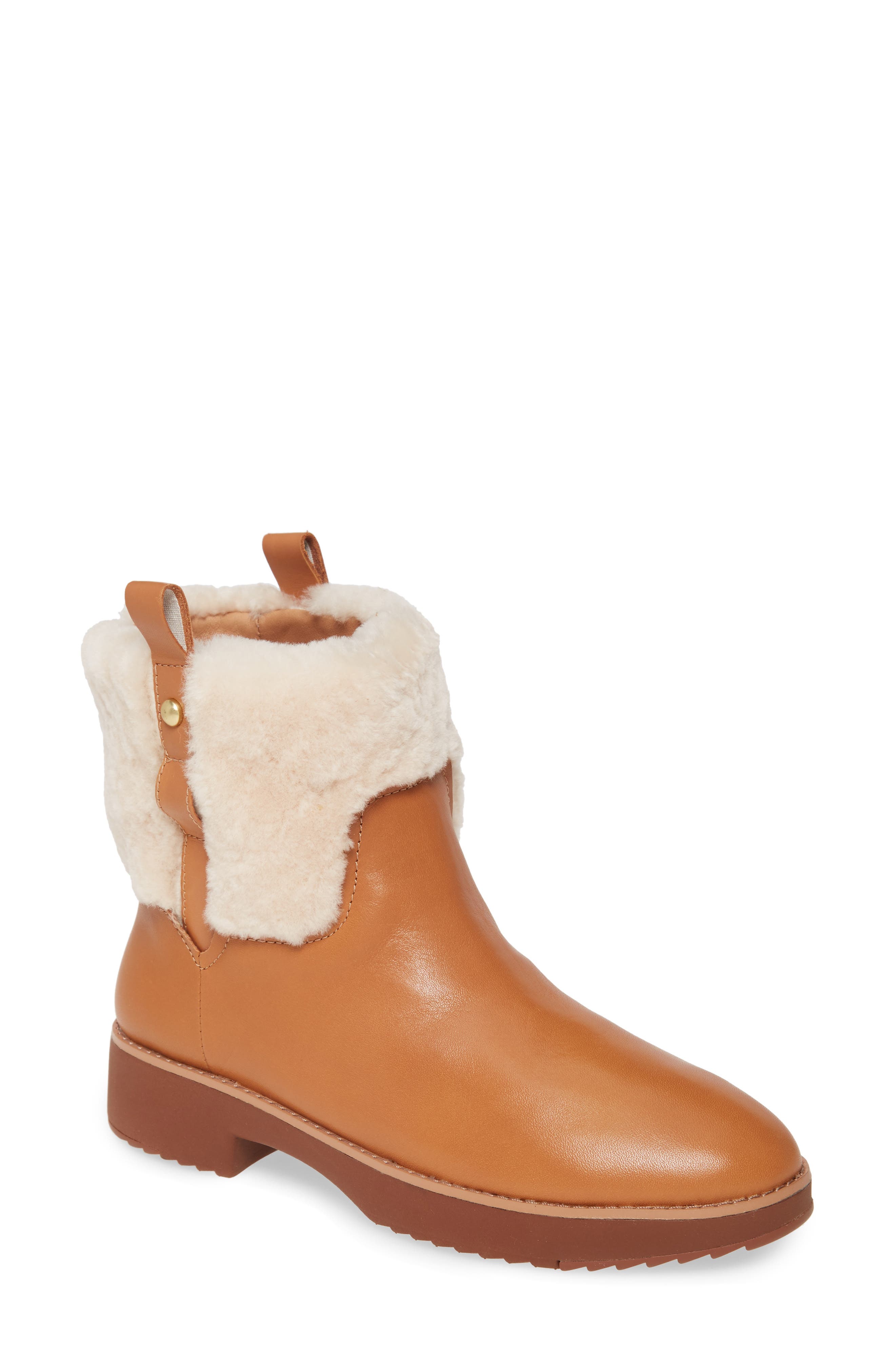 Mimie Genuine Shearling Trim Bootie, Main, color, HAZELNUT LEATHER