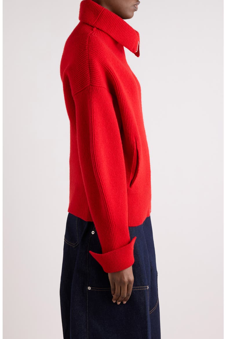 Zip High Neck Cardigan, Alternate, color, RED