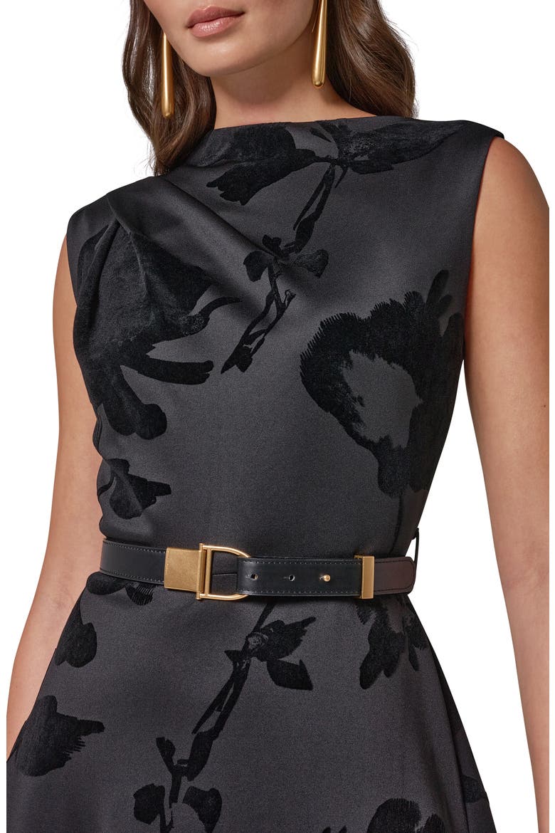 Floral Print A-Line Dress, Alternate, color, BLACK/ BLACK