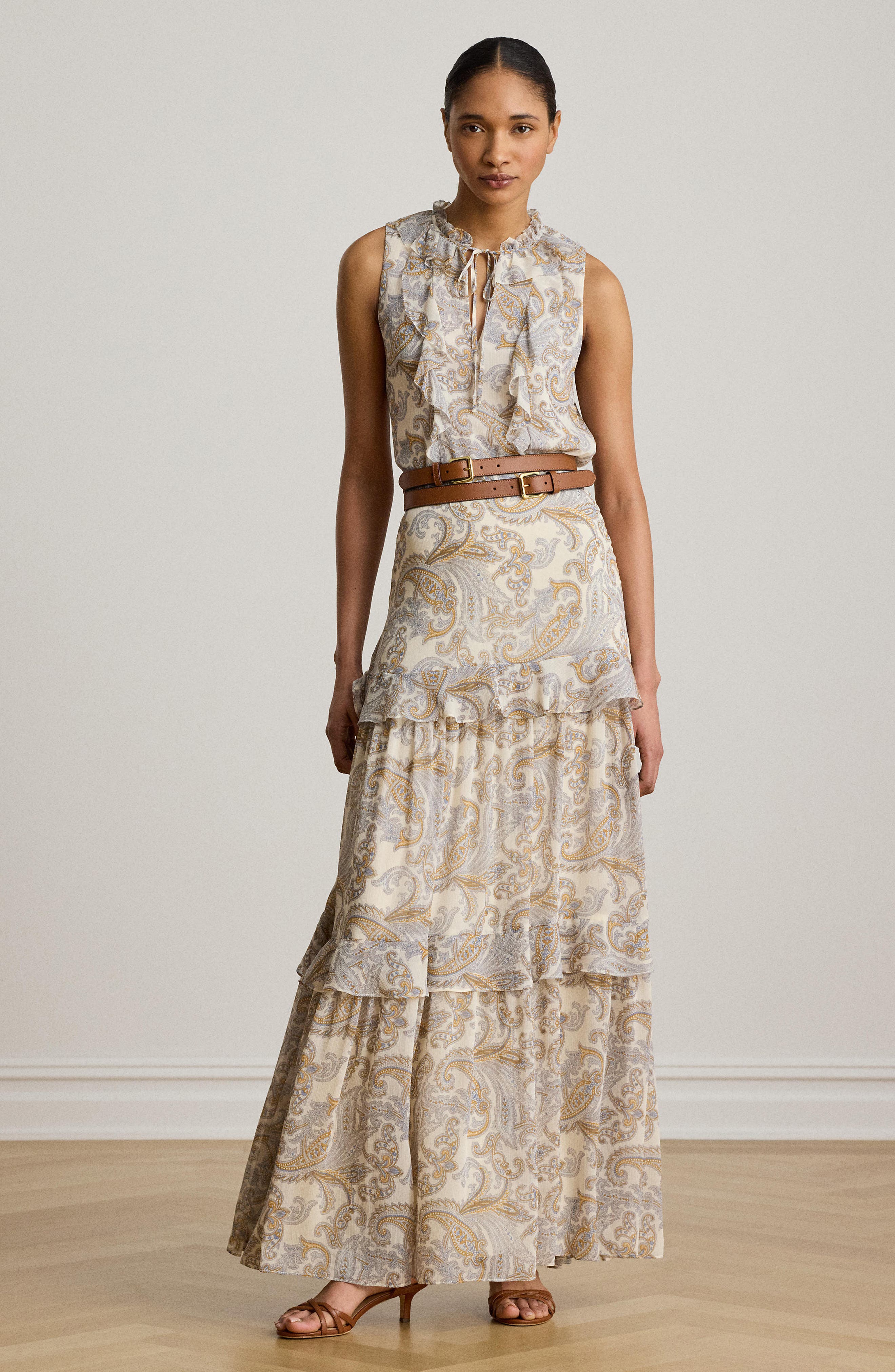 Lauren Ralph Lauren Paisley Ruffle Tiered Maxi Skirt (Women