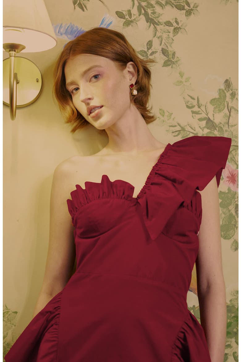Ruffled One-Shoulder Minidress, Alternate, color, DARK RED