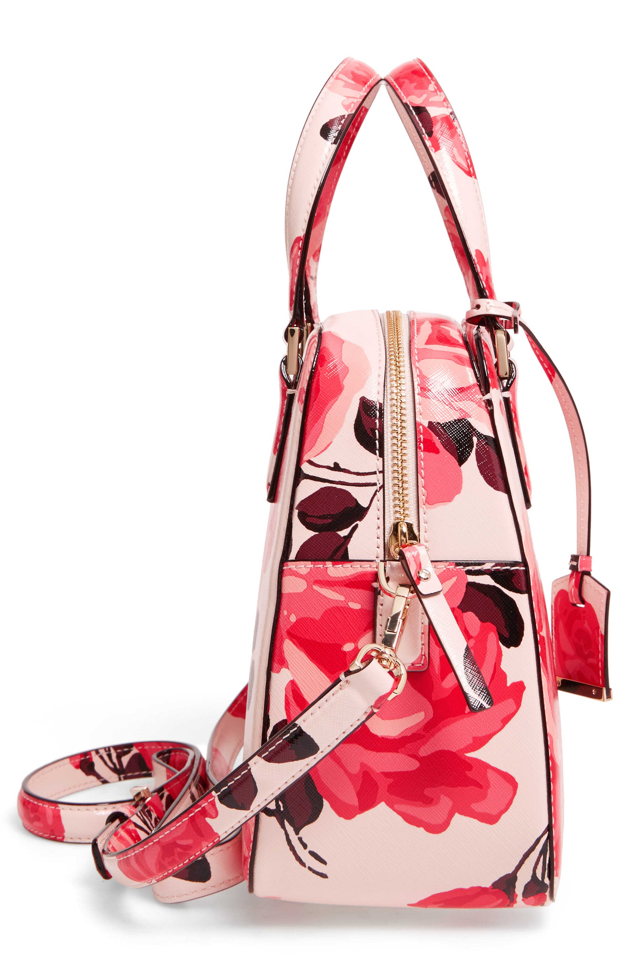 Kate Spade New York cameron street roses - little babe faux leather satchel, Alternate, color, Pink Sand Multi
