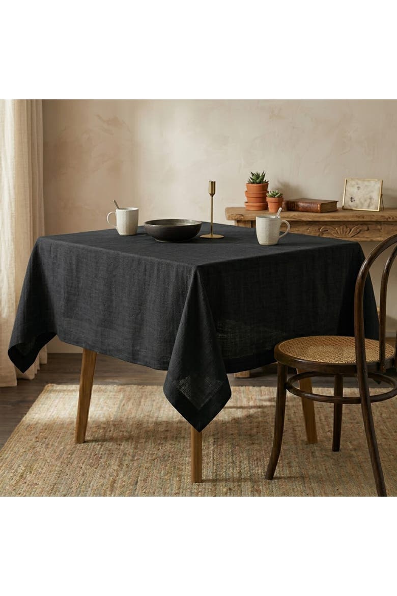 Linen Table Throw, 52 x 52 Inch - Diana Medium Weight, Main, color, Black