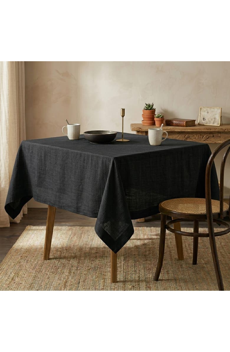 Solino Home Linen Table Throw, 52 x 52 Inch for Dining Table, Holiday and Everyday Table Decor - Diana Medium Weight, Main, color, Black