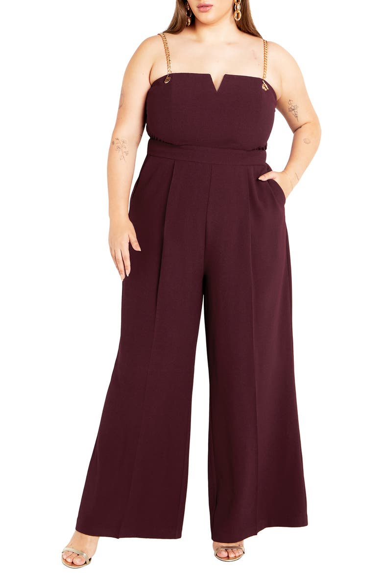 Nylah Chain Strap Wide Leg Jumpsuit, Main, color, BURGUNDY