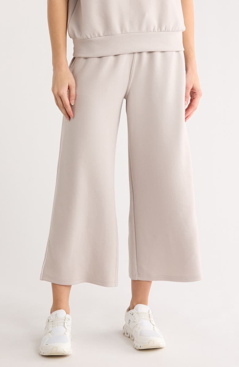 YOGALICIOUS Lanston Scuba Knit Culotte Pants, Main, color, Shadow Rock/ White Piping