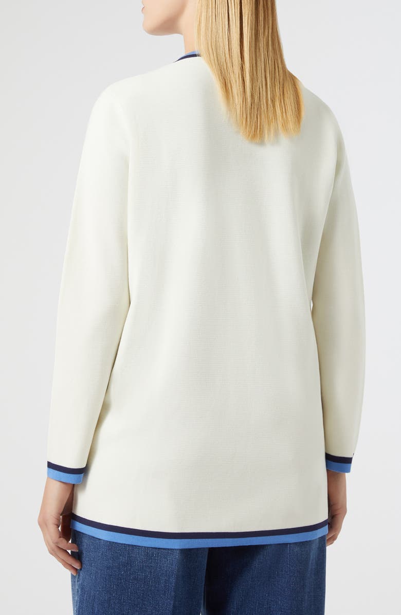 Marina Rinaldi Melk Contrast Trim Cotton Blend Cardigan, Alternate, color, Ivory