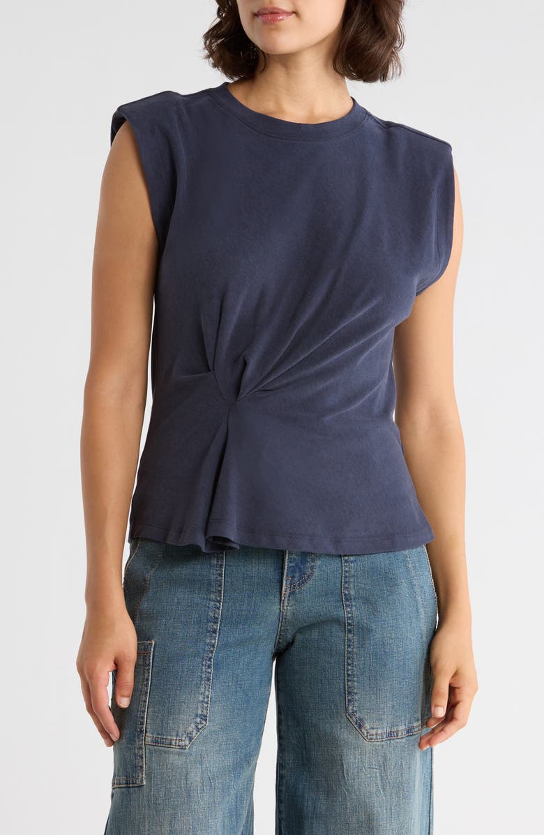 Democracy Side Drape Knit Sleeveless Top, Main, color, Navy