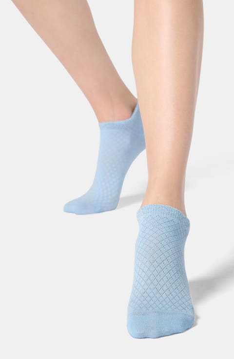 Metallic Cuff Cotton Blend Pointelle No-Show Socks
