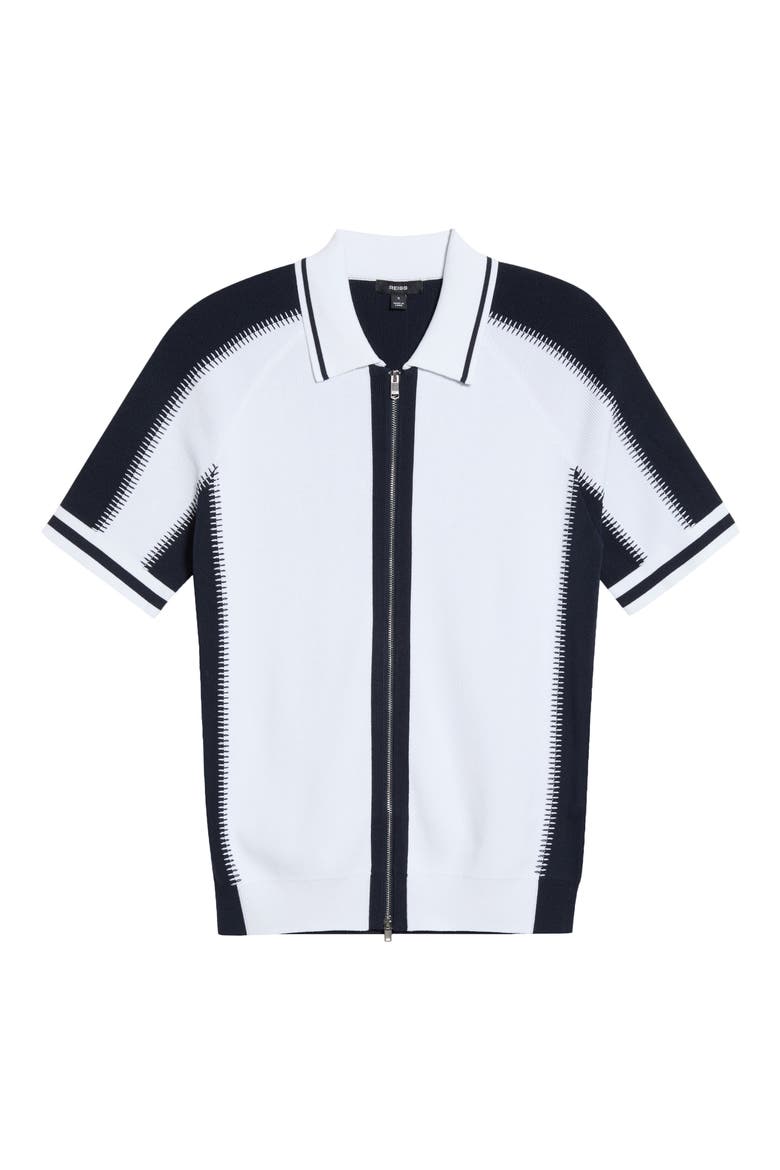 Kenley Colorblock Full Zip Knit Shirt, Main, color, OPTIC WHITE/ NAV