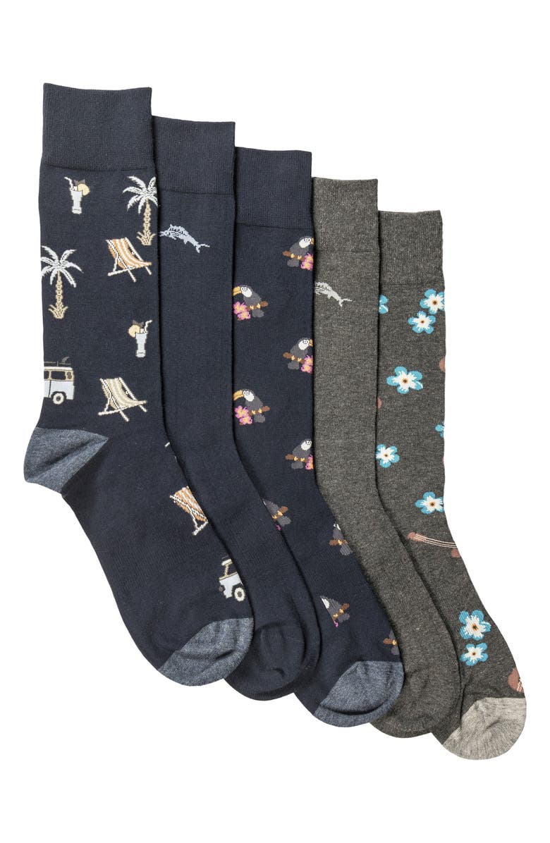 Tommy Bahama Assorted 5-Pack Dress Socks, Main, color, Navy/ Charcoal