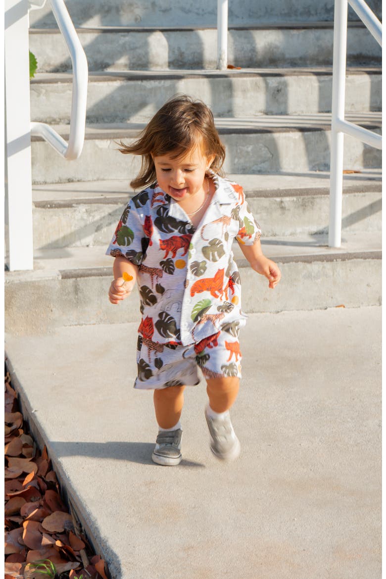Kids' Jungle Print Camp Shirt & Shorts Set, Alternate, color, GREY