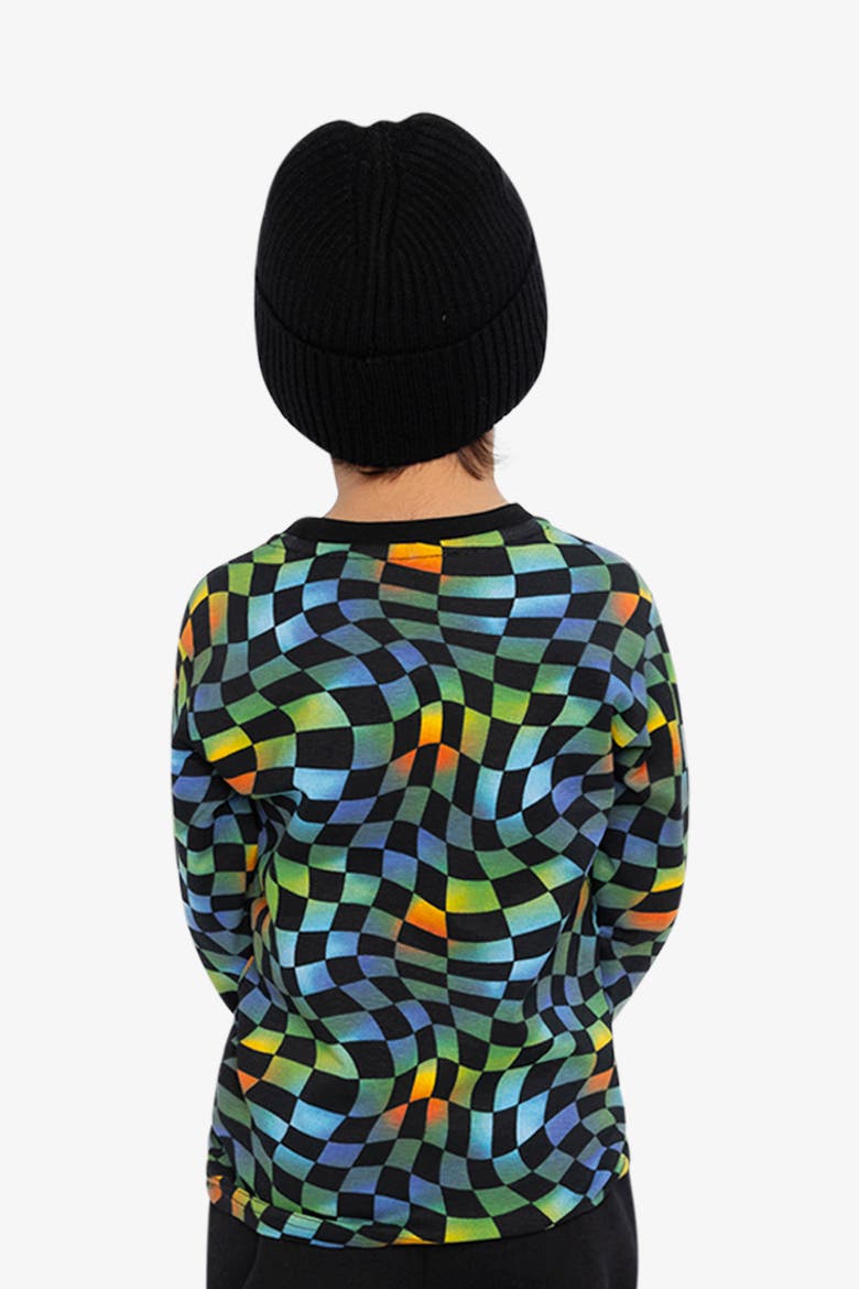 Organic Cotton Checkered Crew Neck Long Sleeve T-Shirt, Alternate, color, Blue Checkered Print