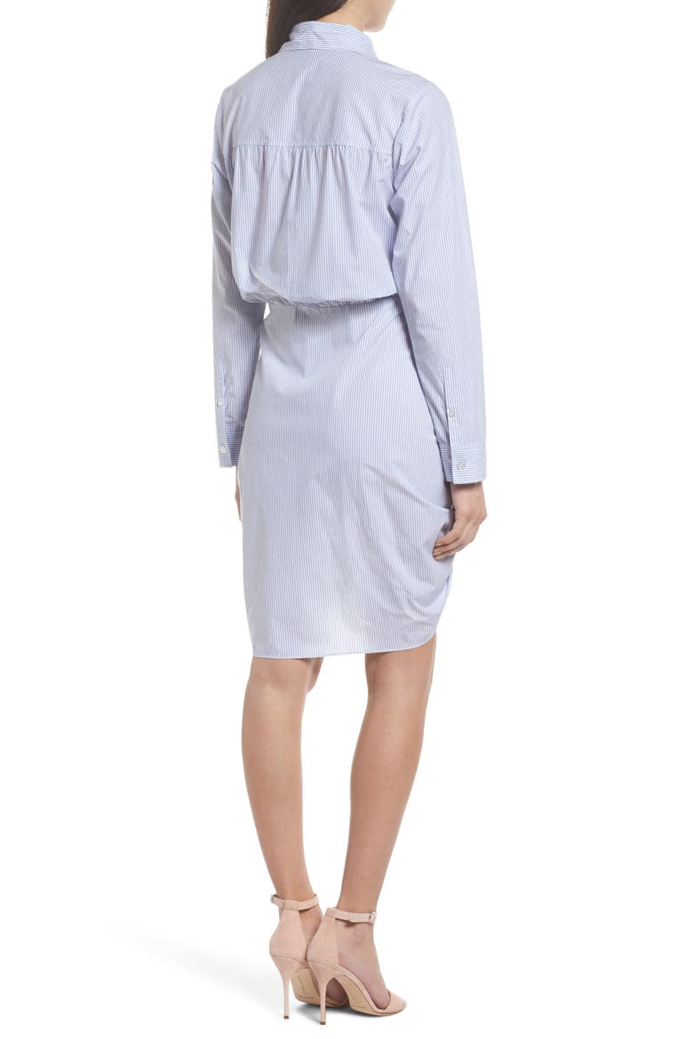 Ruched Tie Waist Shirtdress, Alternate, color, BLUE/ WHITE STRIPE