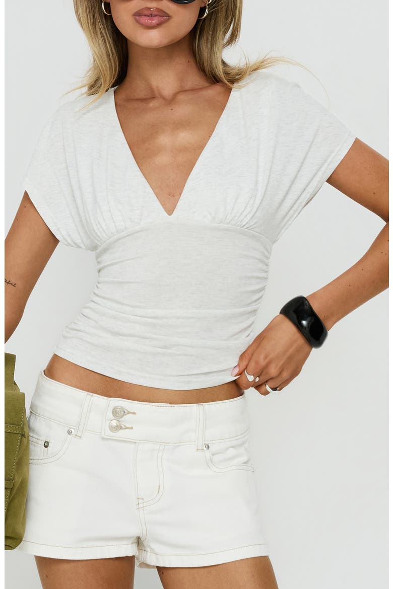 Mattey Cinched V-Neck Top, Main, color, GREY MARLE