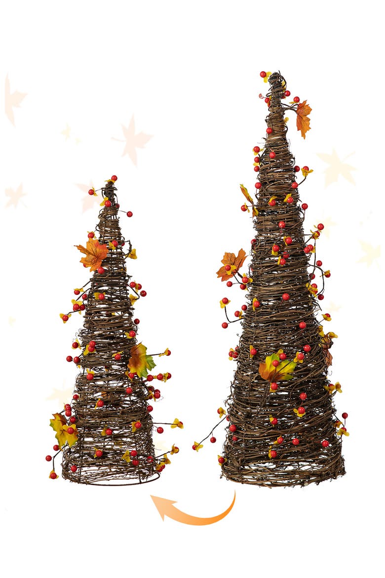 Set of 2 Fall Ratten Berries Maple Leaves Table Tree, Alternate, color, Orange