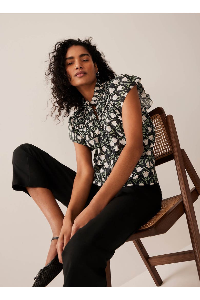 Print Cotton Blouse, Alternate, color, Black