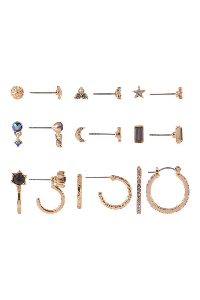Set of 9 Earrings, Alternate, color, BLUE