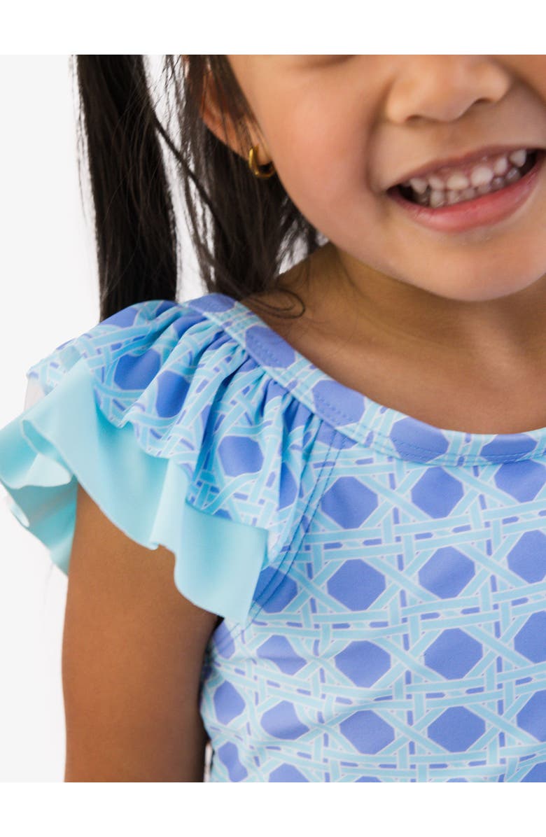 RuffleButts Girls V-Back UPF50+ One Piece, Alternate, color, Periwinkle Blue Coastal Cane