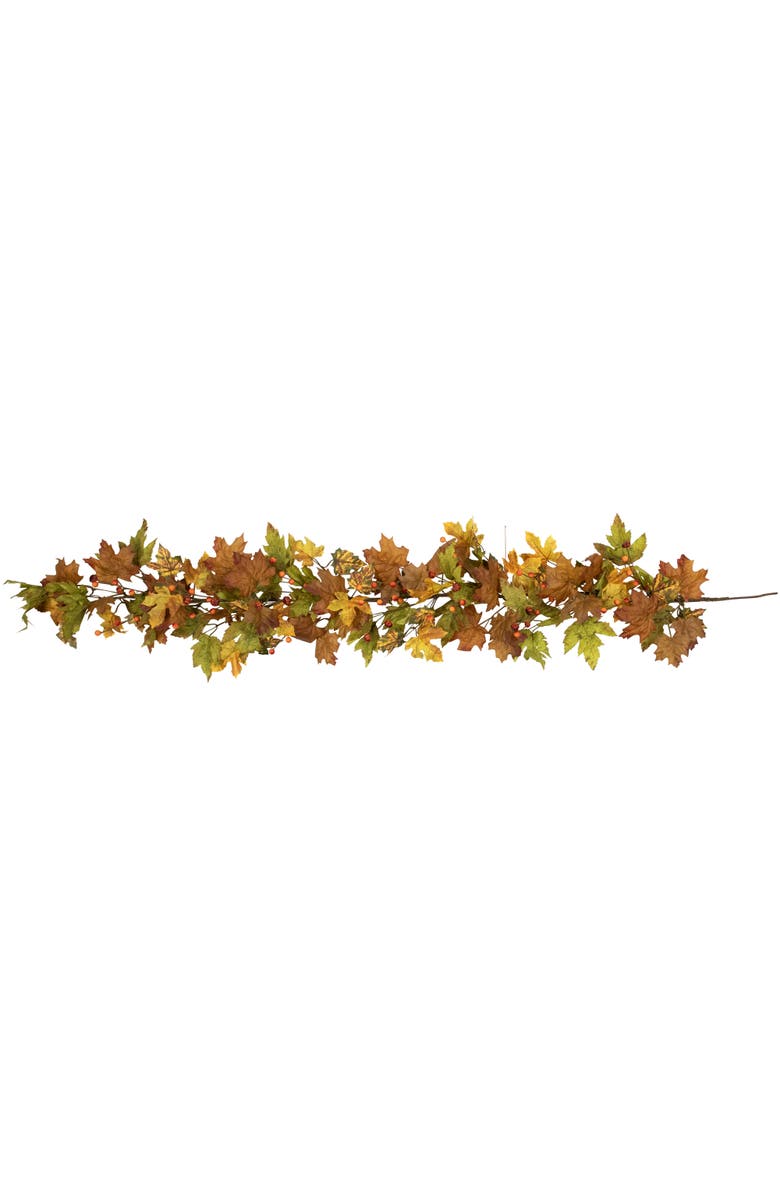 Northlight Maple Leaves and Berries Artificial Fall Harvest Garland - 5' x 8" - Brown and Orange, Main, color, 