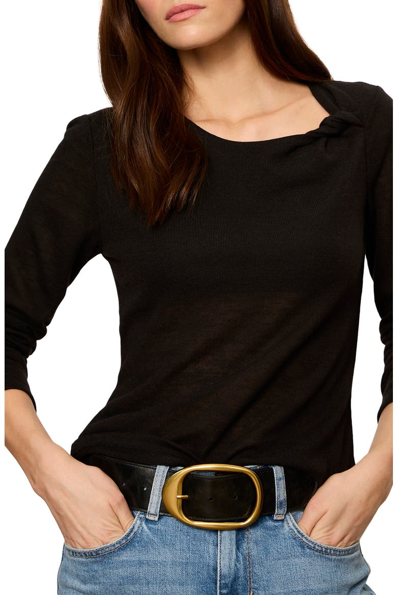 Suki Twist Detail Long Sleeve Rib Top, Alternate, color, BLACK