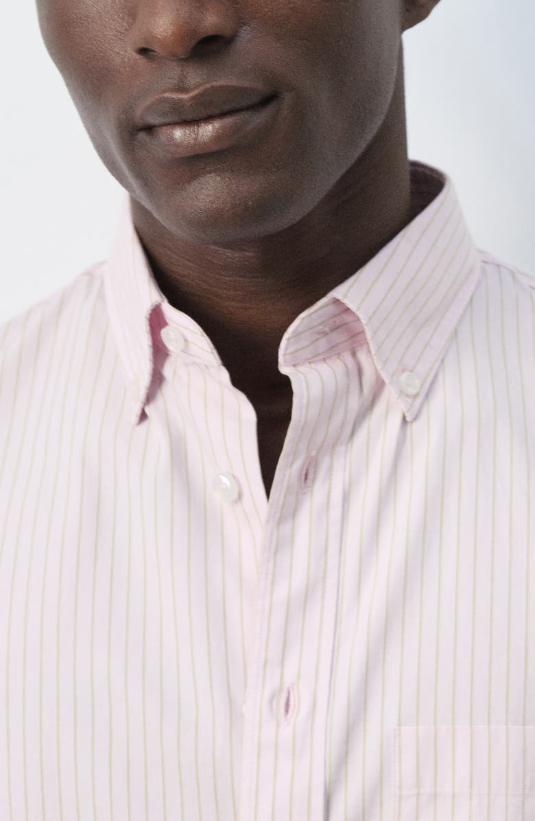 MANGO Relaxed Fit Stripe Cotton Button-Up Shirt, Alternate, color, Pastel Pink