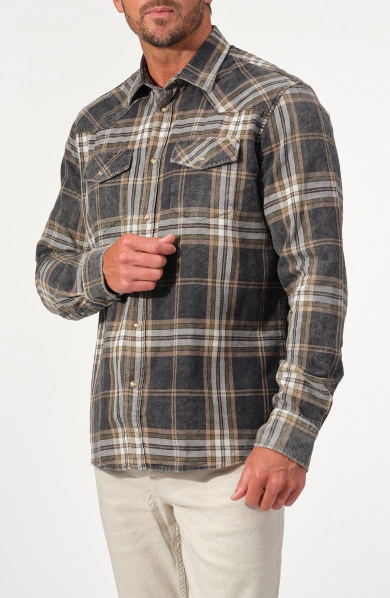 STUDIO GARNET LOS ANGELES Vintage Wash Plaid Denim Western Shirt, Alternate, color, Forest